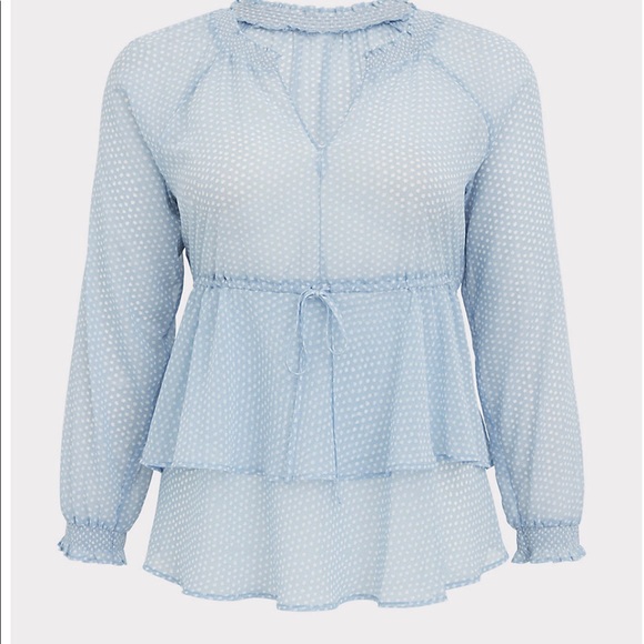 torrid Tops - NWT Torrid Blue Swiss Dot Layered Peasant Blouse
